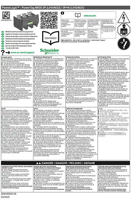 schneider施耐德PowerTag M630 无线电量传感器 - 说明页